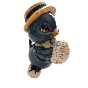 Blue Bird Vintage Ceramic Signed IVA Offering Speckled Blue Easter Egg